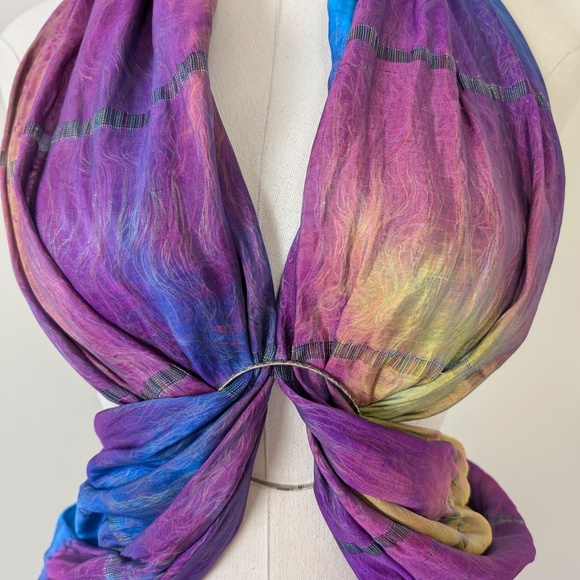 Tie Dyed Rectangular Scarf Mesh Transparent Natural Fibres Sheer - Picture 4 of 16